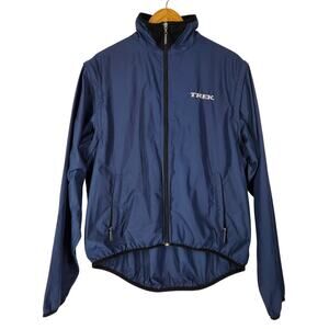 TREK MEN'S BLUE CYCLING WIND BREAKER SIZE XL BLUE FLEECE COLLAR/REFLECTIVE TRIM